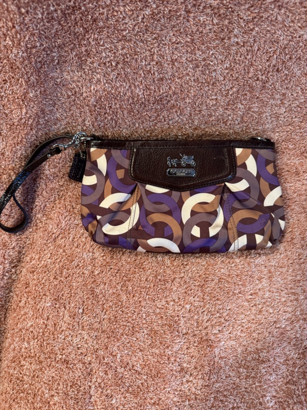 Coach Purple and Brown Circular Print Wristlet